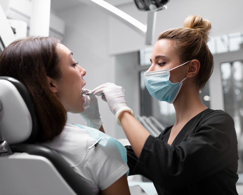 Dentist with the patient inside the clinic